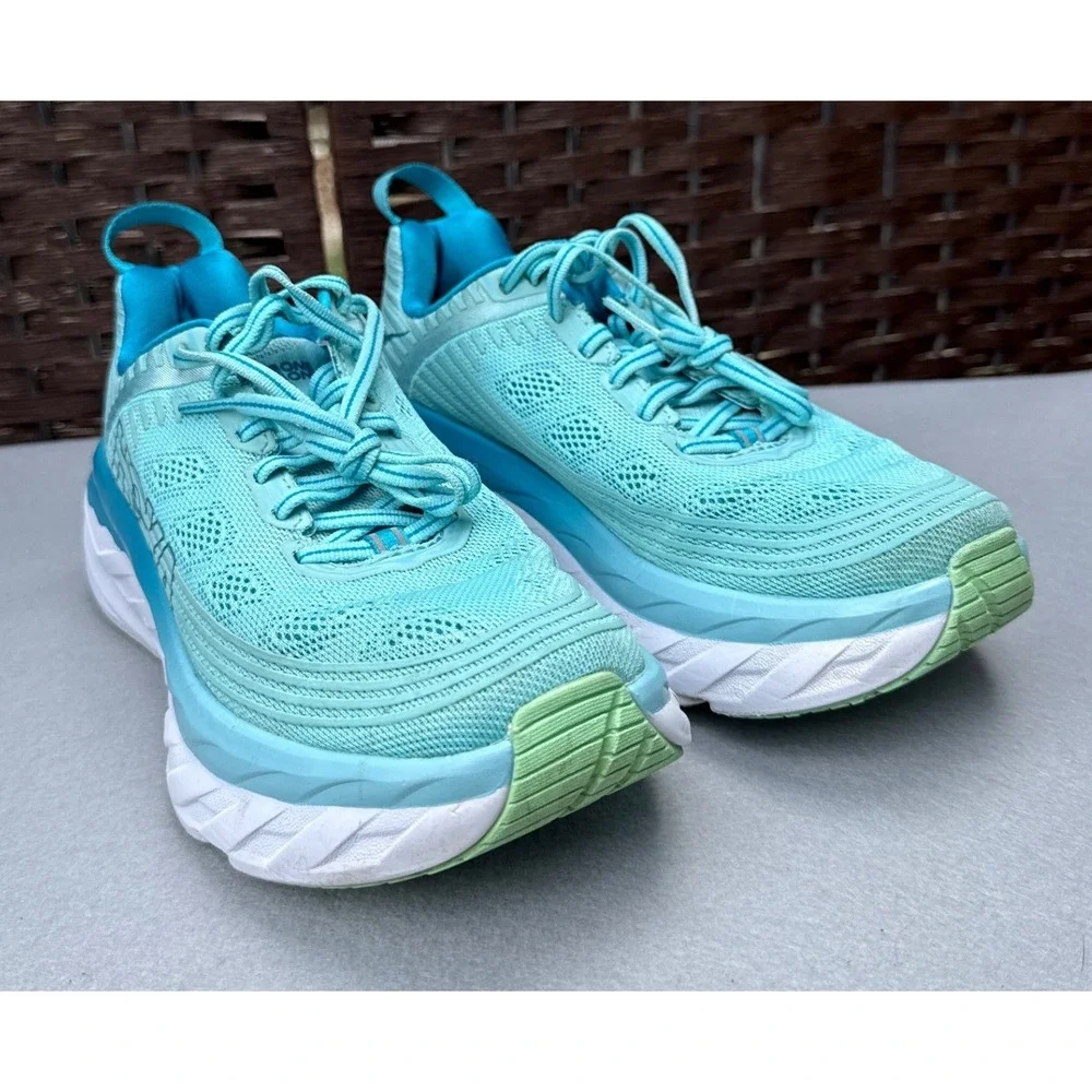 Hoka One One Bondi 6 Running Shoes Women 6.5 Aqua Blue Max Cushion Comfy All Day